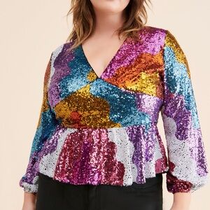 Hutch the Montana Top long sleeve crop peplum Rainbow Sequin Glitter Eras Tour